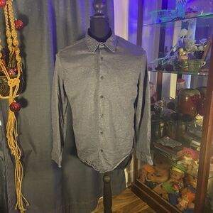 Men's Large DKNY Long Sleeve Button Down Shirt Navy/Grey Color Excellent